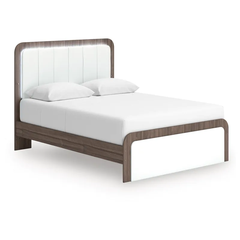 Kendanport Queen Upholstered Platform Bed, Dresser and Mirror