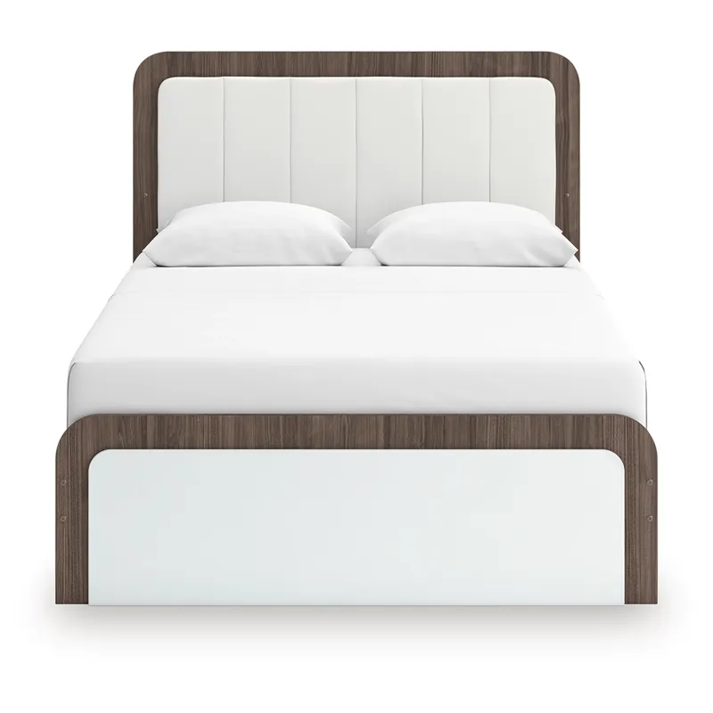 Kendanport Queen Upholstered Platform Bed, Dresser and Mirror