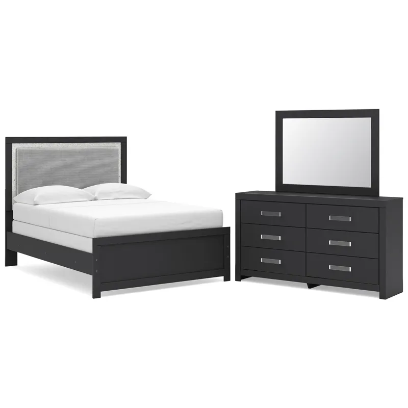 Maeling Full Upholstered Panel Bed, Dresser and Mirror
