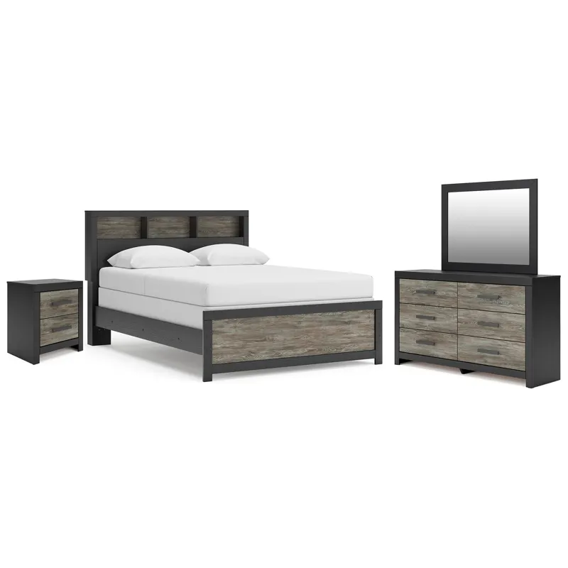 Broachmyn Queen Bookcase Panel Bed, Dresser, Mirror and Nightstand