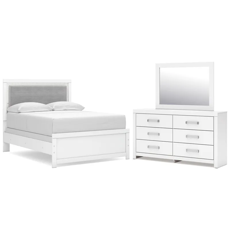 Maeling Full Upholstered Panel Bed, Dresser and Mirror