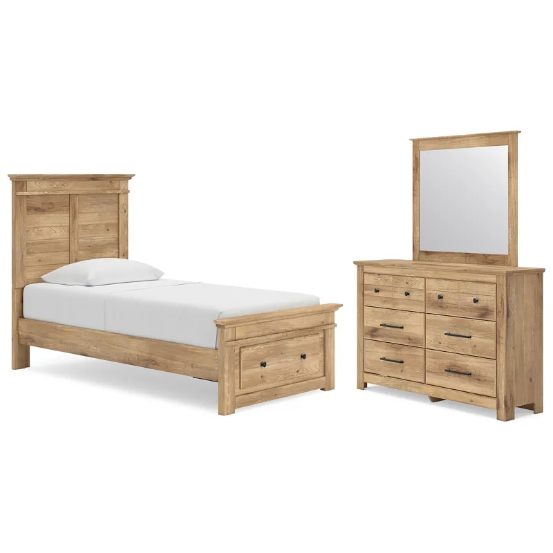 Makidern Twin Panel Storage Bed, Dresser and Mirror