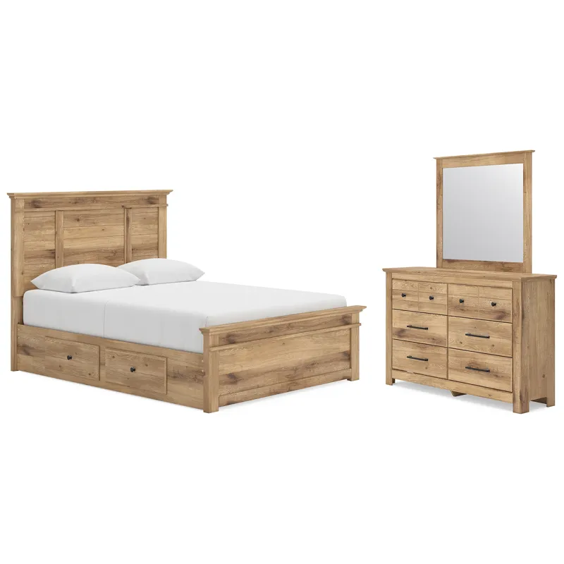 Fenderport Queen Panel Bed with Storage, Dresser and Mirror