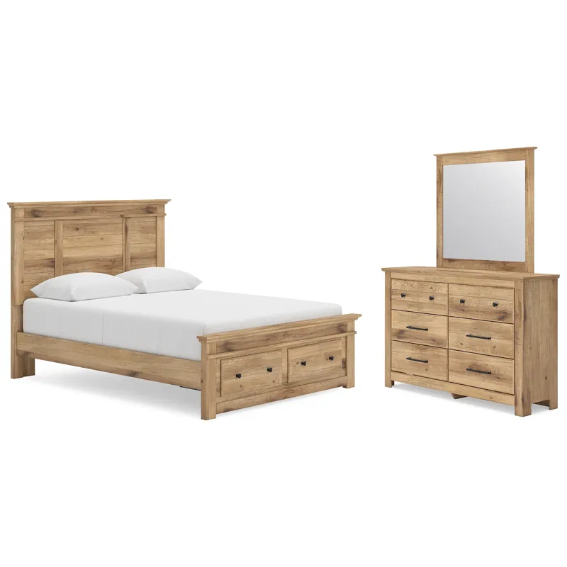 Makidern Queen Panel Storage Bed, Dresser and Mirror
