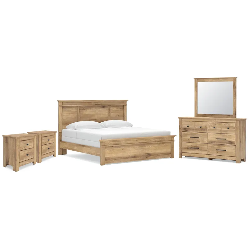Makidern King Panel Bed, Dresser, Mirror and 2 Nightstands