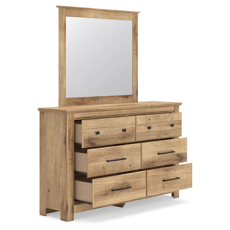 Fenderport Queen Panel Bed with Storage, Dresser and Mirror
