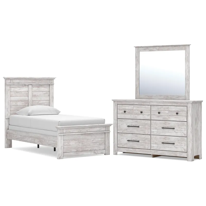 Makidern Twin Panel Bed, Dresser and Mirror