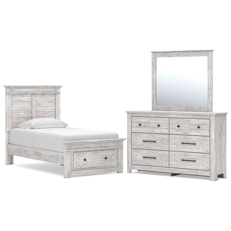 Fenderport Twin Panel Storage Bed, Dresser and Mirror