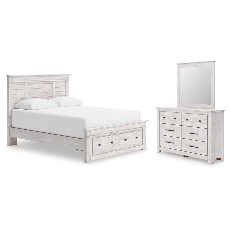Makidern Queen Panel Storage Bed, Dresser and Mirror