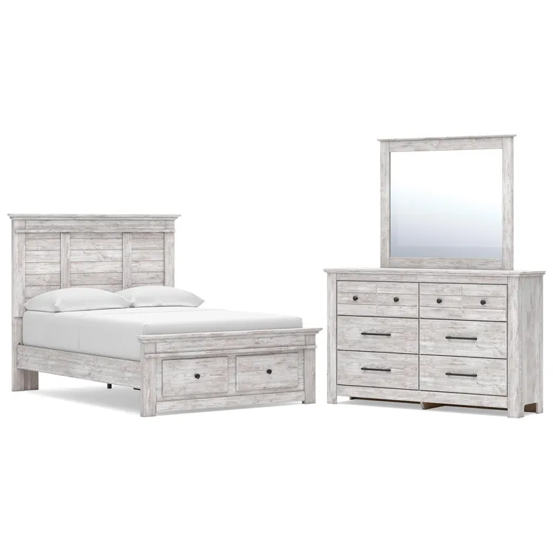 Makidern Full Panel Storage Bed, Dresser and Mirror