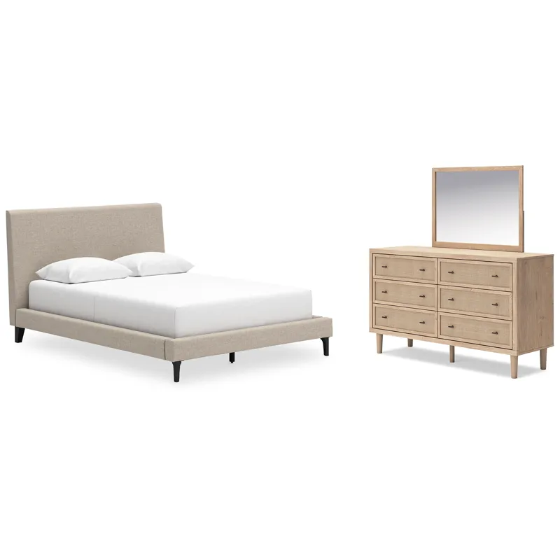 Cielden Queen Upholstered Bed, Dresser and Mirror