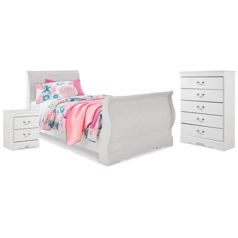 Anarasia Twin Sleigh Bed, Chest and Nightstand