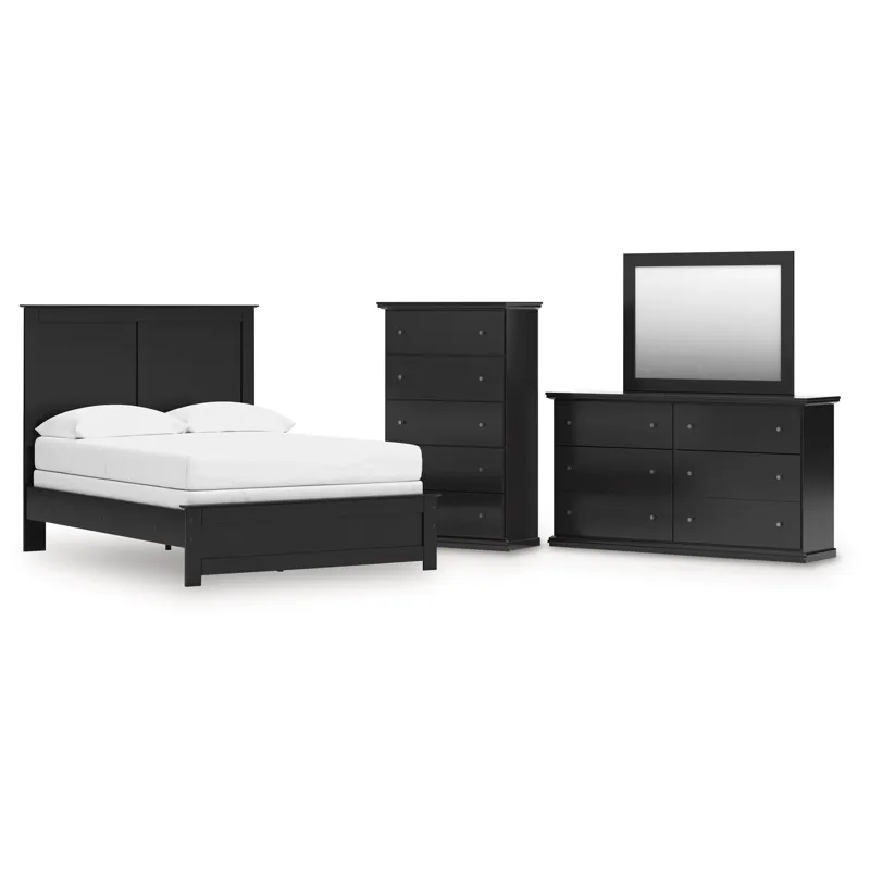 Maribel Full Panel Bed, Dresser, Mirror and Chest
