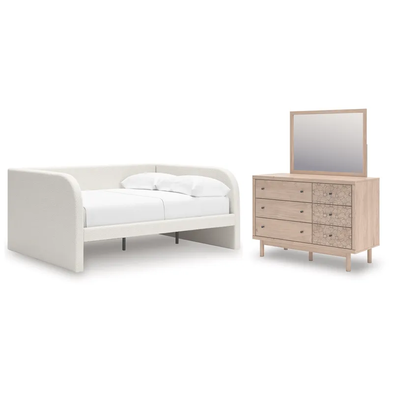 Arloster Full Upholstered Day Bed, Dresser and Mirror
