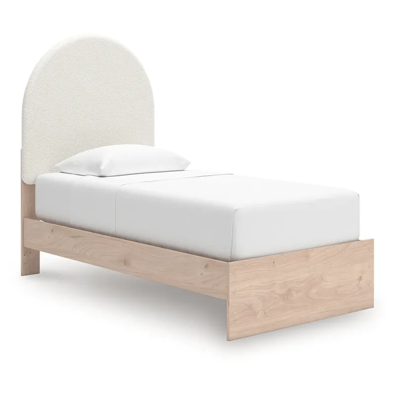 Shapella Twin Upholstered Panel Bed, Dresser and Mirror