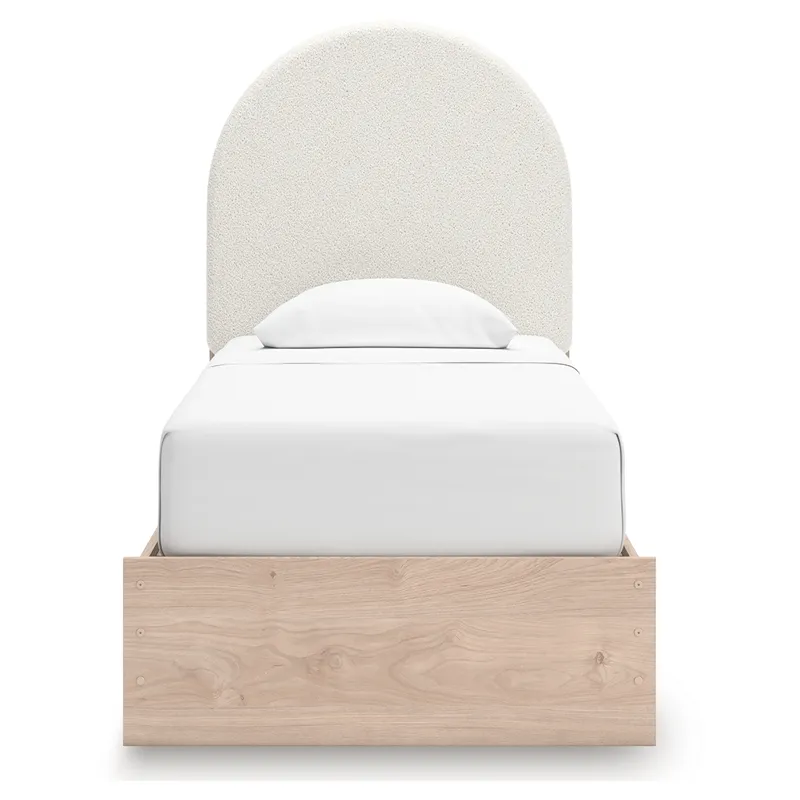 Shapella Twin Upholstered Panel Bed, Dresser and Mirror