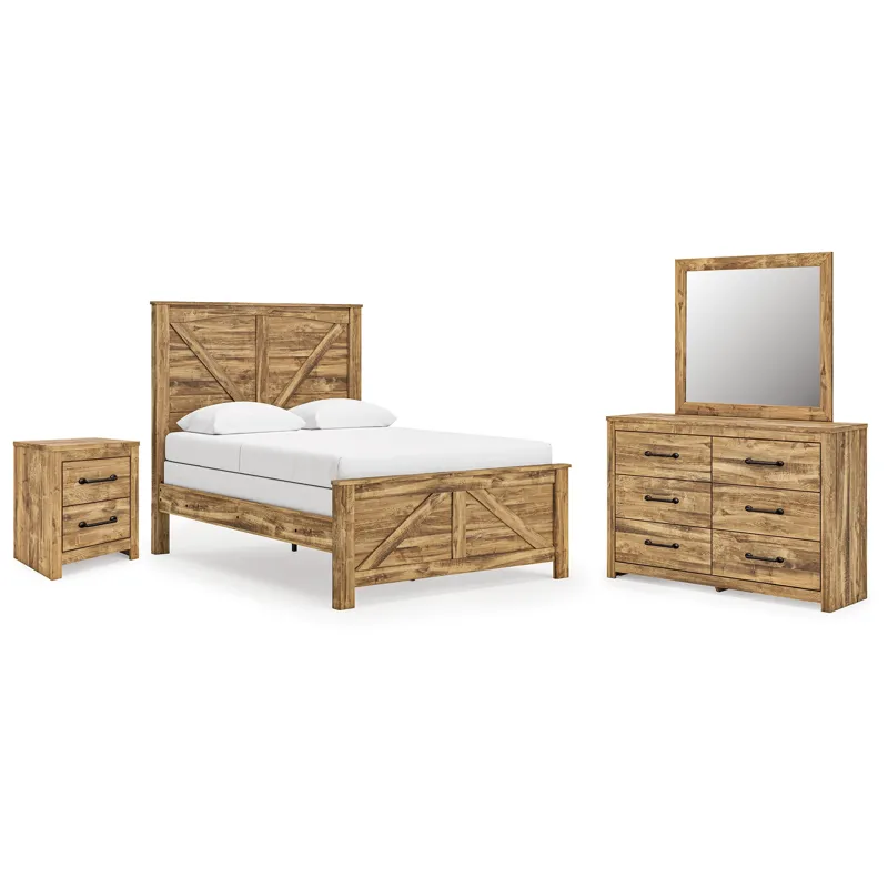 Branstony Queen Crossbuck Panel Bed, Dresser, Mirror and Nightstand