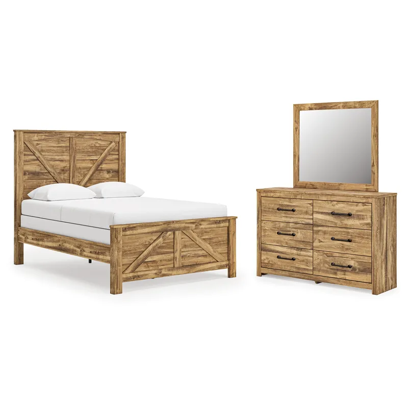 Maystonna Queen Crossbuck Panel Bed, Dresser and Mirror