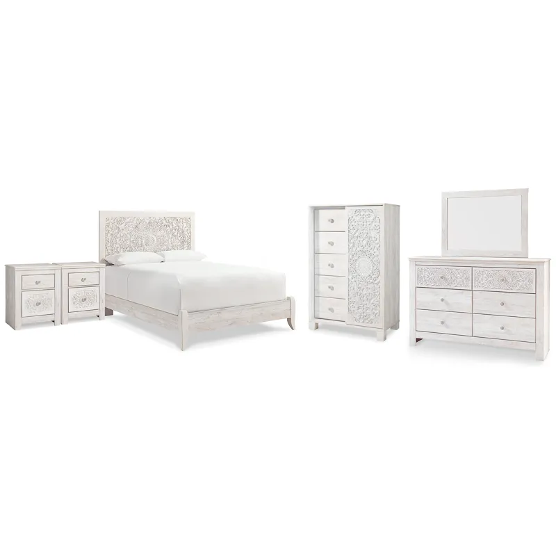 Paxberry Queen Panel Bed, Dresser, Mirror, Chest and 2 Nightstands
