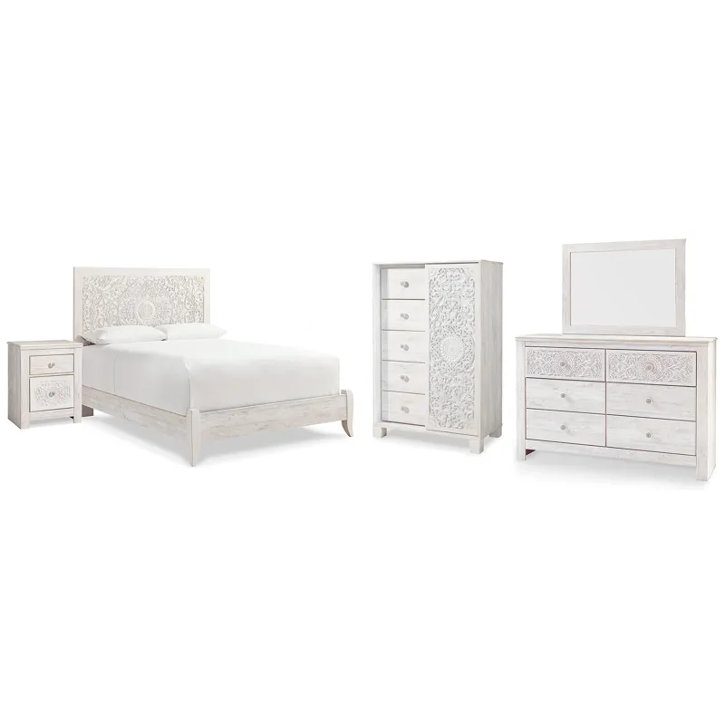Paxberry Queen Panel Bed, Dresser, Mirror,  Chest and Nightstand