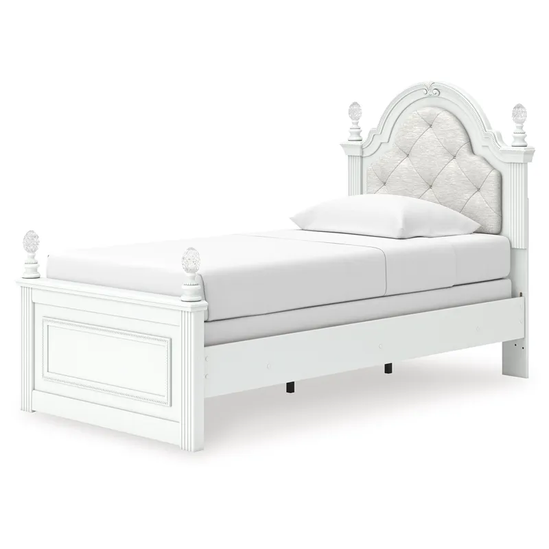 Kozlani Twin Upholstered Panel Bed, Dresser and Mirror