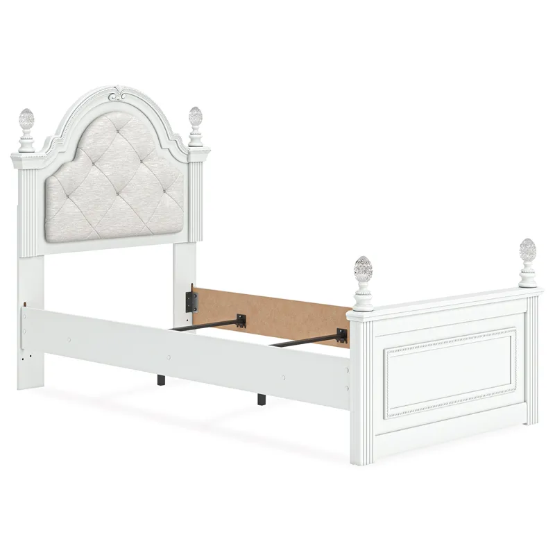 Kozlani Twin Upholstered Panel Bed, Dresser and Mirror