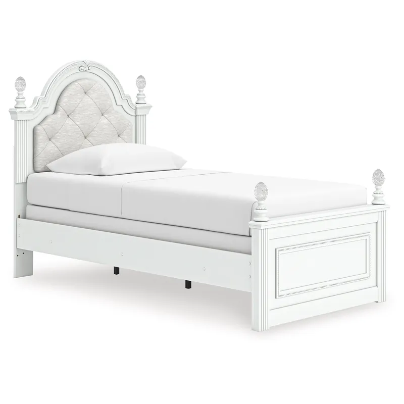 Kozlani Twin Upholstered Panel Bed, Dresser and Mirror