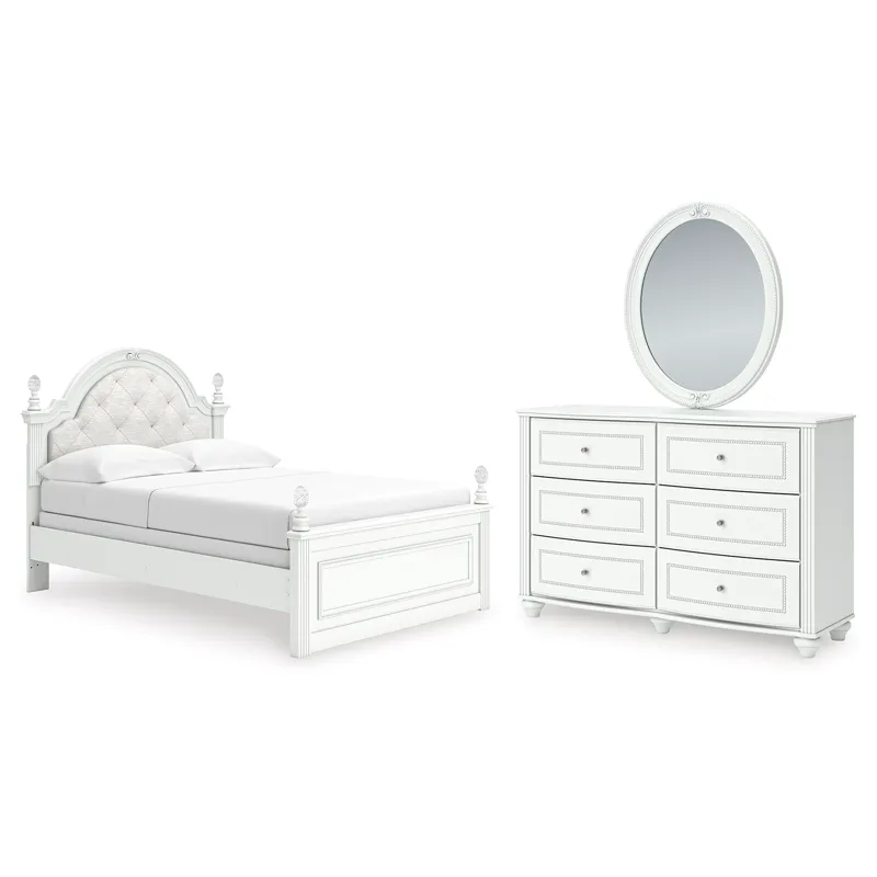 Kozlani Full Upholstered Panel Bed, Dresser and Mirror