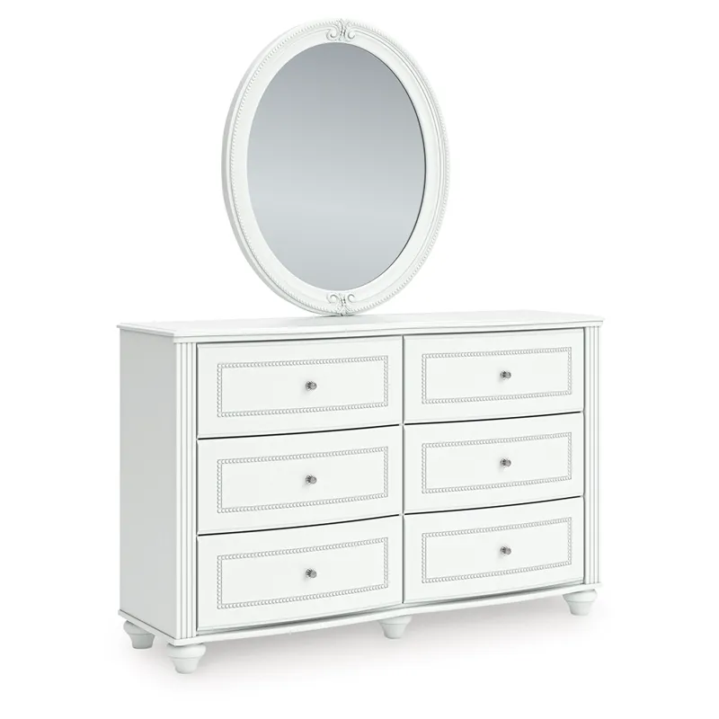 Kozlani Twin Upholstered Panel Bed, Dresser and Mirror