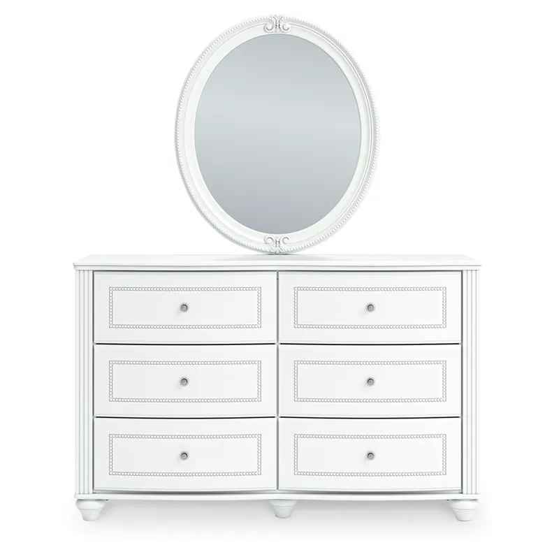 Kozlani Twin Upholstered Panel Bed, Dresser and Mirror