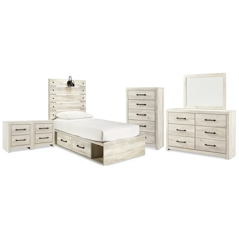 Cambeck Twin Panel Bed with Storage, Dresser, Mirror, Chest and 2 Nightstands