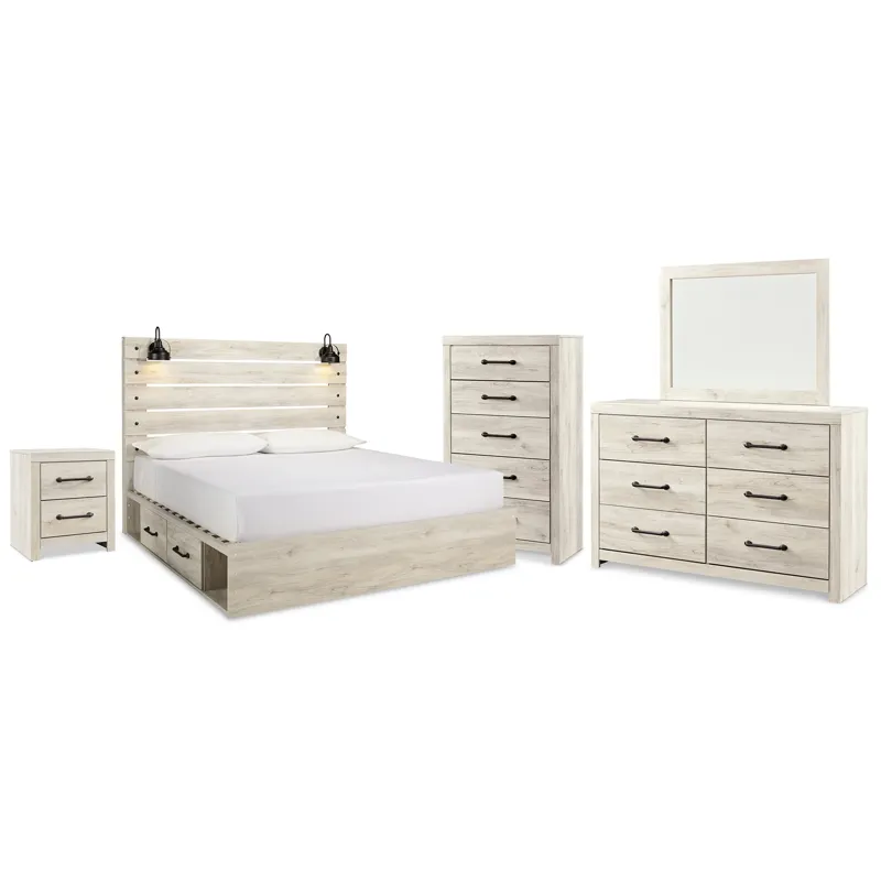 Cambeck King Panel Storage Bed, Dresser, Mirror, Chest and Nightstand