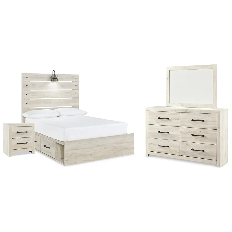Cambeck Full Panel Bed with Storage, Dresser, Mirror and Nightstand