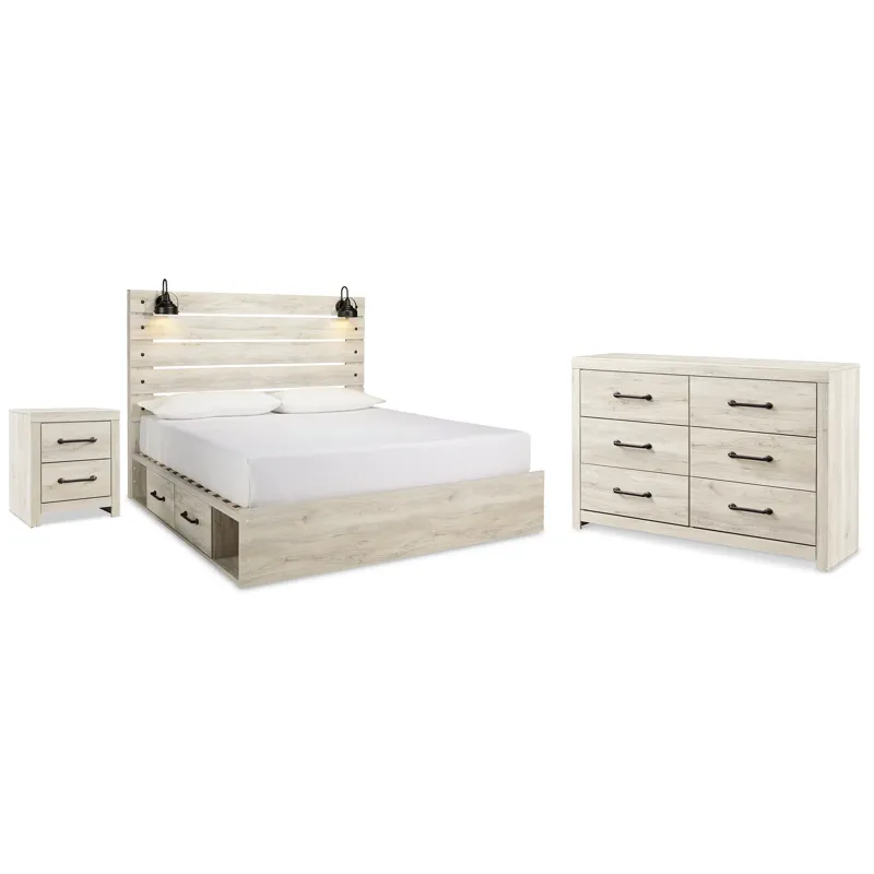 Cambeck King Panel Storage Bed. Dresser and Nightstand