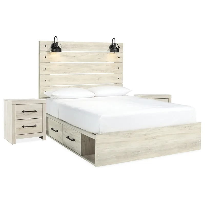 Cambeck Queen Panel Storage Bed and 2 Nightstands