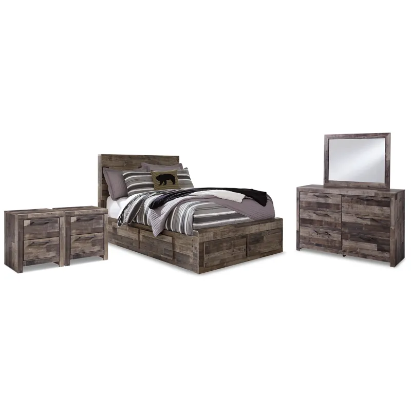 Derekson Full Panel Storage Bed, Dresser, Mirror and 2 Nightstands