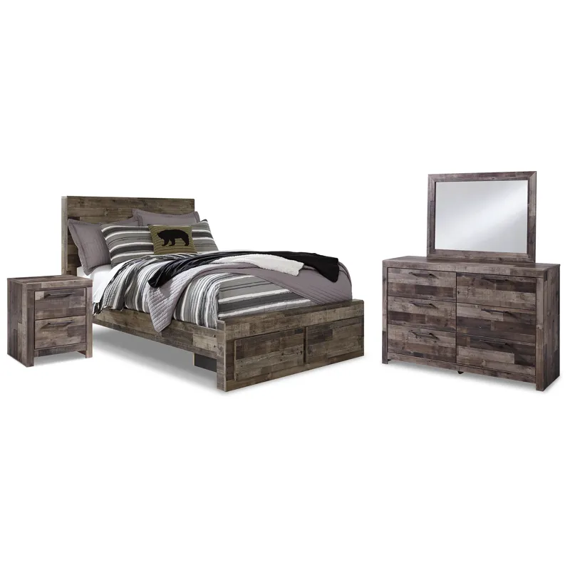 Derekson Full Panel Storage Bed, Dresser, Mirror and Nightstand