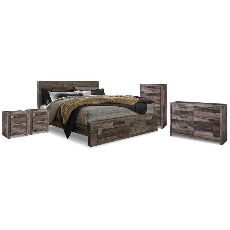 Derekson King Storage Bed, Dresser, Chest and 2 Nightstands