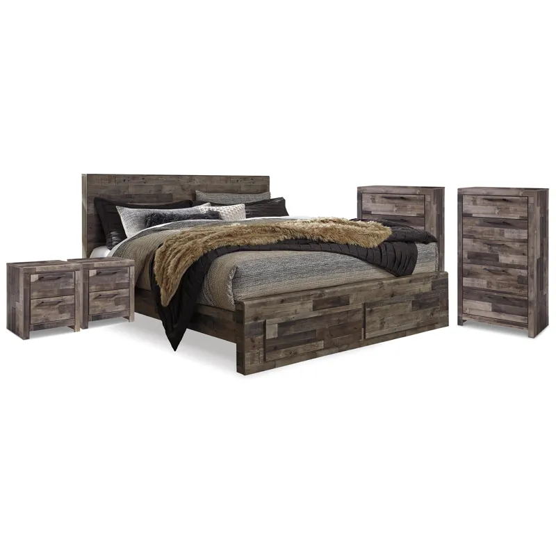 Derekson Queen Panel Storage Bed, 2 Chests and 2 Nightstands