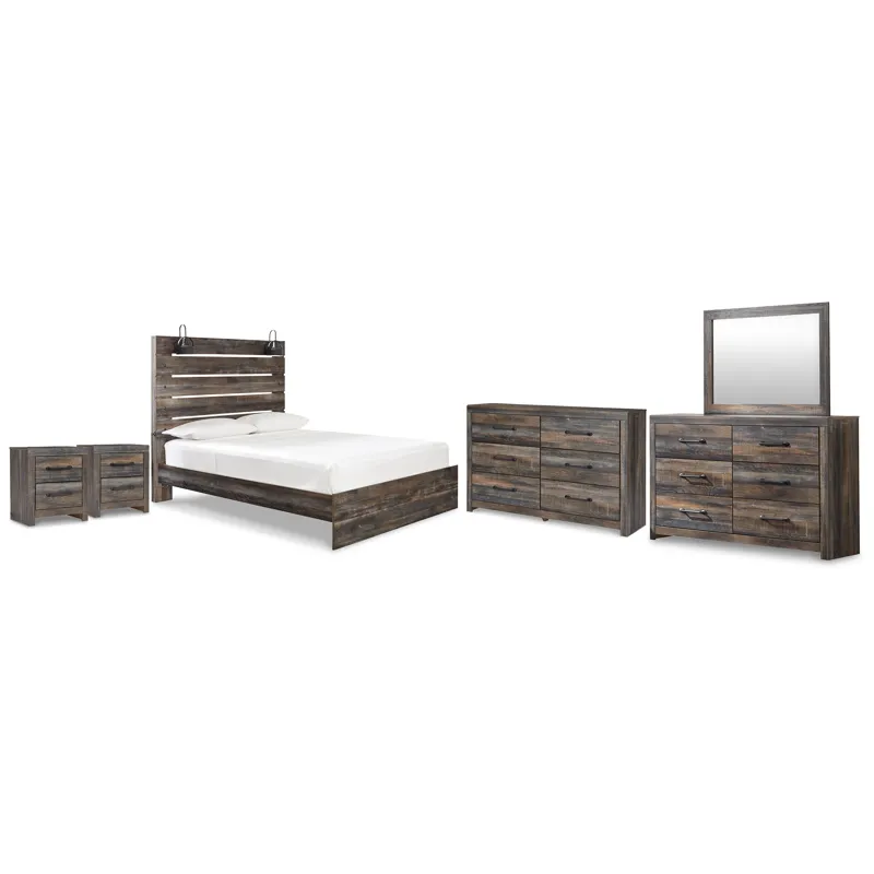 Drystan Queen Panel Bed, 2 Dressers, Mirror and 2 Nightstands