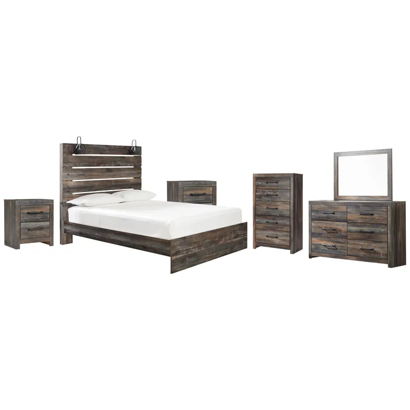 Drystan Queen Panel Bed, Dresser, Mirror, Chest and 2 Nightstands