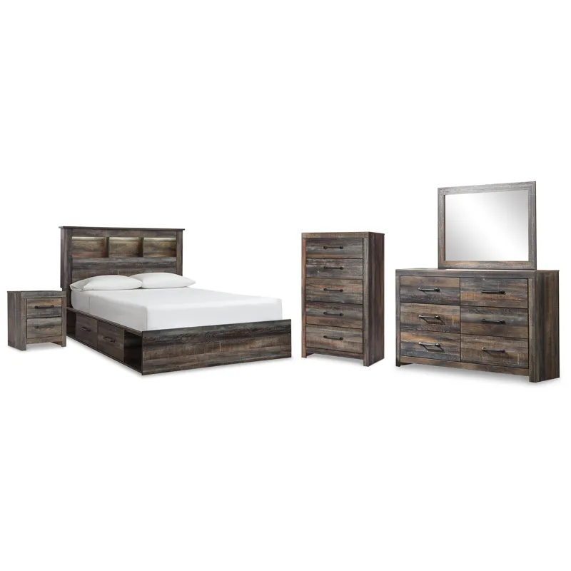 Drystan Queen Bookcase Storage Bed, Dresser, Mirror, Chest and Nightstand