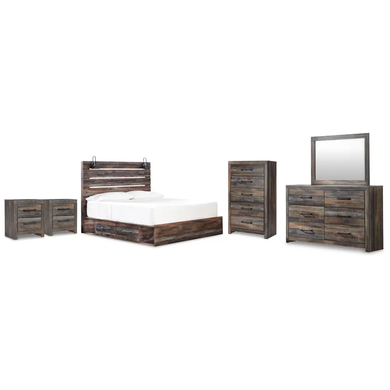 Drystan King Panel Bed with Storage, Dresser, Mirror, Chest and 2 Nightstands