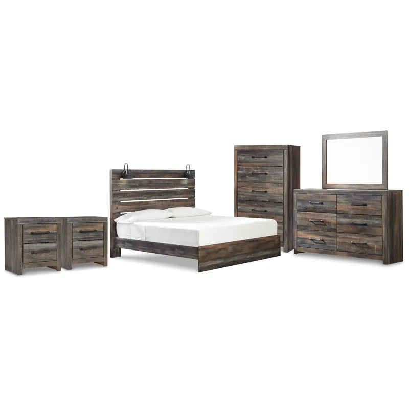 Drystan King Panel Bed, Dresser, Mirror and 2 Nightstands