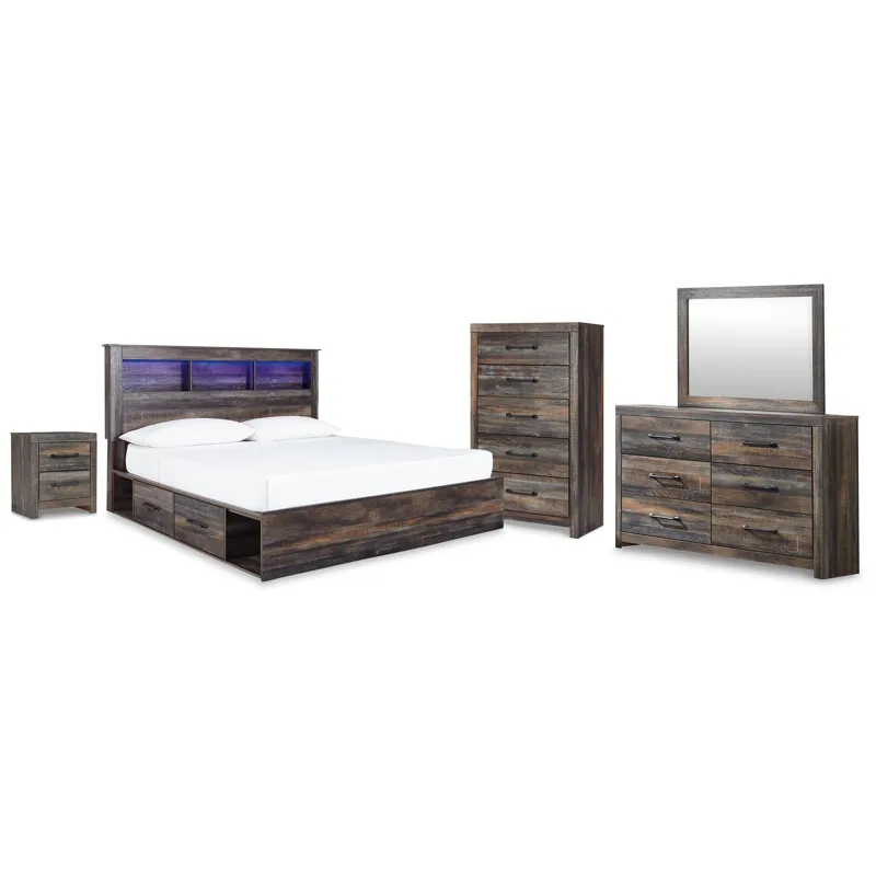 Drystan King Bookcase Storage Bed, Dresser, Mirror, Chest and Nightstand