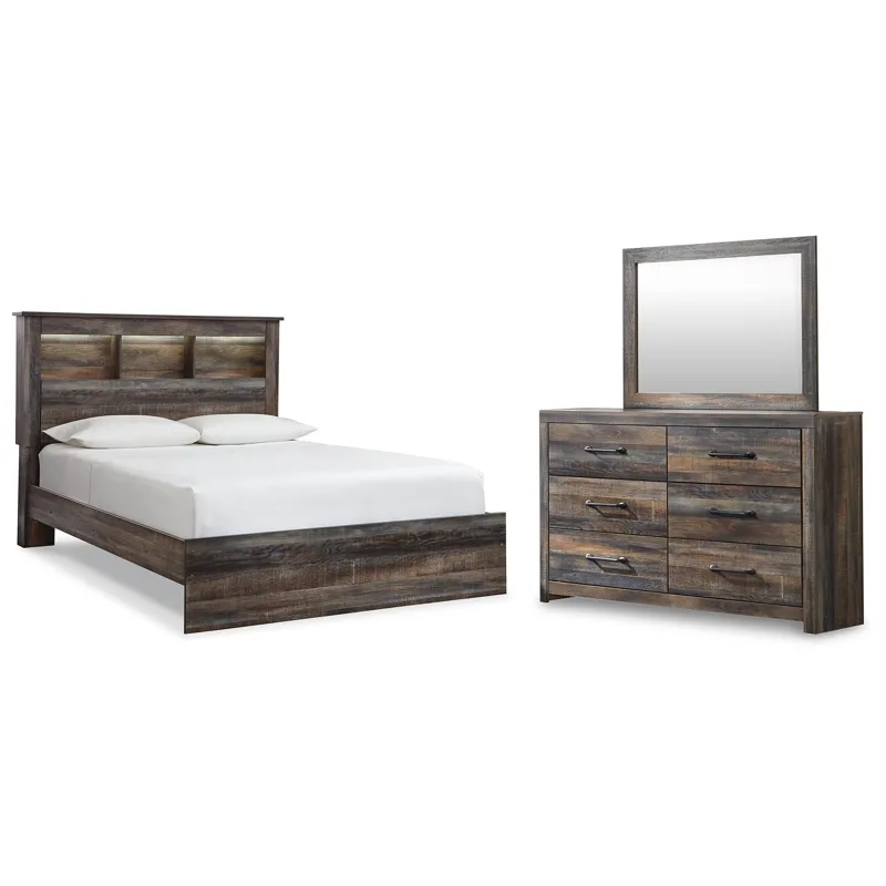 Drystan Queen Bookcase Panel Bed, Dresser and Nightstand