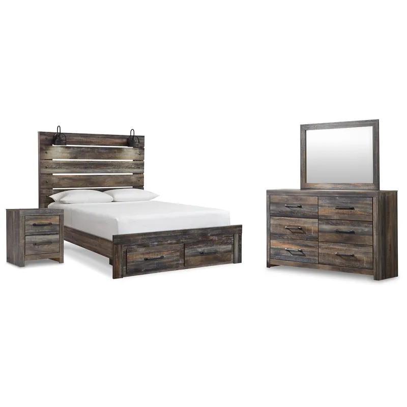 Drystan Queen Panel Storage Bed, Dresser, Mirror and Nightstand