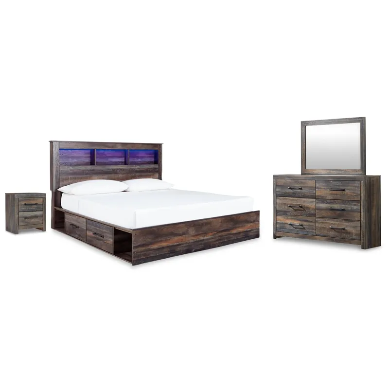 Drystan King Panel Storage Bed, Dresser, Mirror and Nightstand