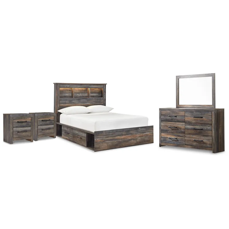 Drystan Full Bookcase Storage Bed, Dresser, Mirror and 2 Nightstands