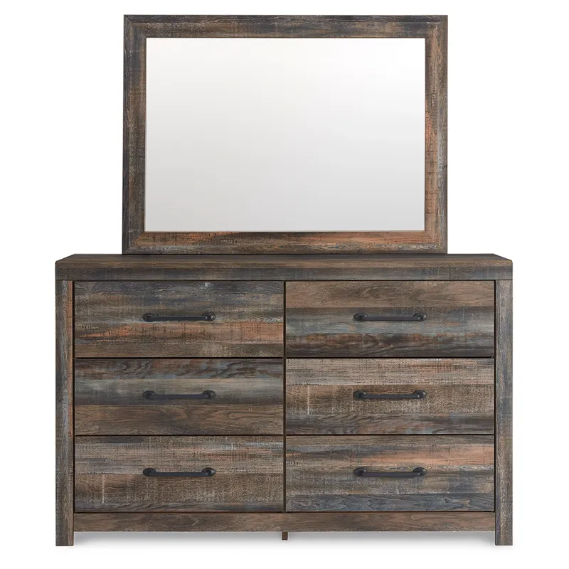 Drystan Queen Bookcase Panel Bed, Dresser, Mirror Chest and Nightstand